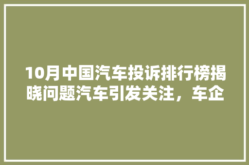 10月中国汽车投诉排行榜揭晓问题汽车引发关注，车企需重视品质与服务