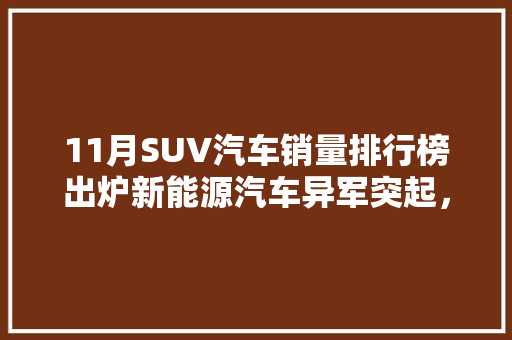 11月SUV汽车销量排行榜出炉新能源汽车异军突起，合资品牌面临挑战