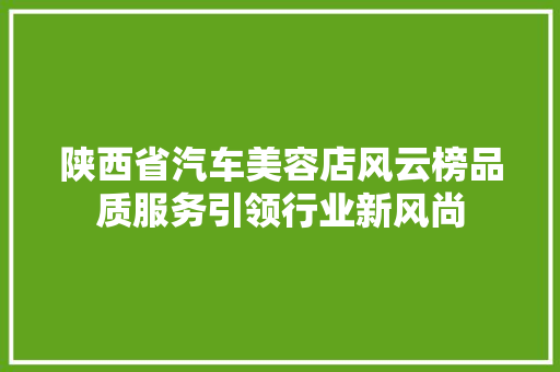 陕西省汽车美容店风云榜品质服务引领行业新风尚