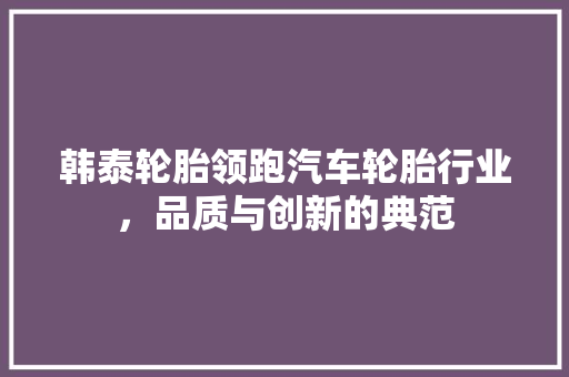 韩泰轮胎领跑汽车轮胎行业，品质与创新的典范