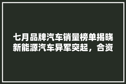 七月品牌汽车销量榜单揭晓新能源汽车异军突起，合资品牌竞争激烈