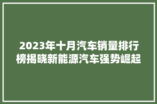 2023年十月汽车销量排行榜揭晓新能源汽车强势崛起，传统车企面临挑战  第1张