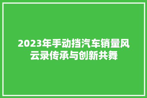 2023年手动挡汽车销量风云录传承与创新共舞  第1张
