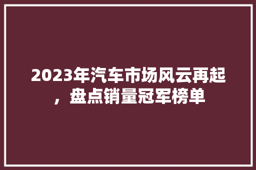 2023年汽车市场风云再起，盘点销量冠军榜单