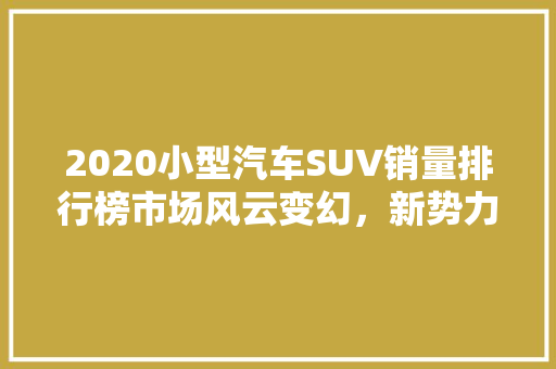2020小型汽车SUV销量排行榜市场风云变幻，新势力崛起  第1张