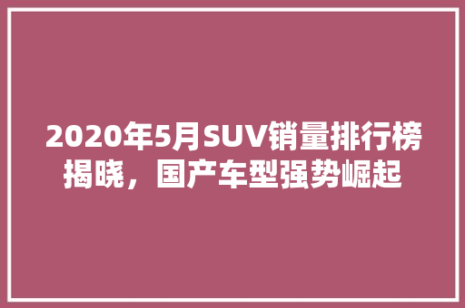 2020年5月SUV销量排行榜揭晓，国产车型强势崛起  第1张