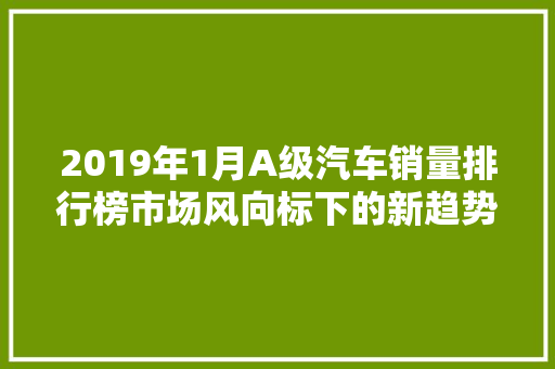 2019年1月A级汽车销量排行榜市场风向标下的新趋势  第1张