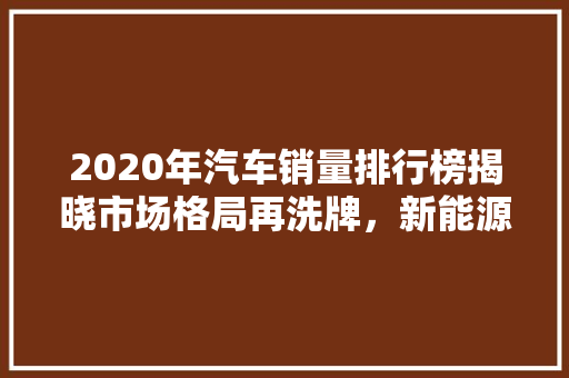 2020年汽车销量排行榜揭晓市场格局再洗牌，新能源汽车崛起  第1张