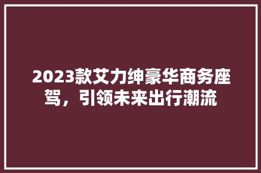 2023款艾力绅豪华商务座驾，引领未来出行潮流