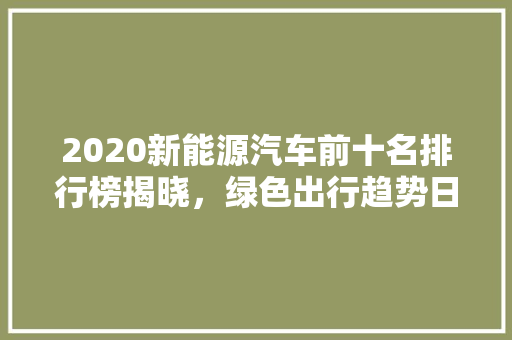 2020新能源汽车前十名排行榜揭晓，绿色出行趋势日益明显  第1张