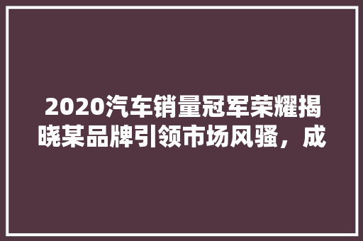 2020汽车销量冠军荣耀揭晓某品牌引领市场风骚，成功方法  第1张