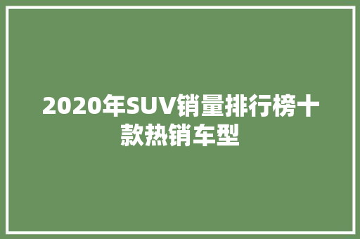 2020年SUV销量排行榜十款热销车型  第1张