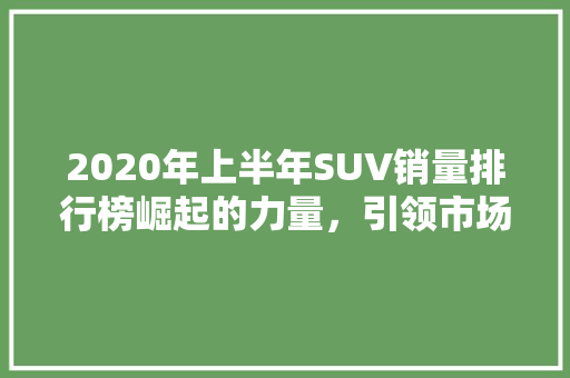 2020年上半年SUV销量排行榜崛起的力量，引领市场新风向  第1张