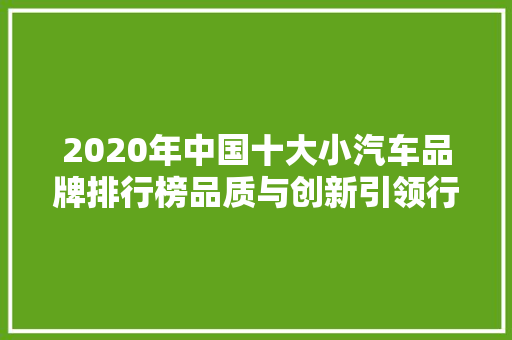 2020年中国十大小汽车品牌排行榜品质与创新引领行业风向标  第1张