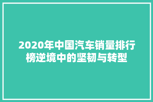 2020年中国汽车销量排行榜逆境中的坚韧与转型  第1张