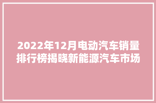 2022年12月电动汽车销量排行榜揭晓新能源汽车市场再掀热潮