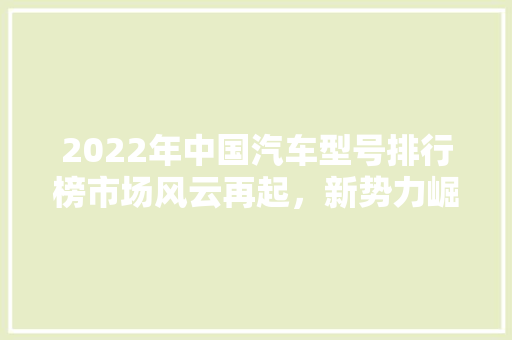 2022年中国汽车型号排行榜市场风云再起，新势力崛起  第1张