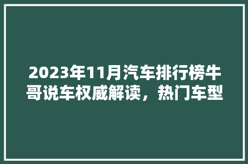 2023年11月汽车排行榜牛哥说车权威解读，热门车型盘点