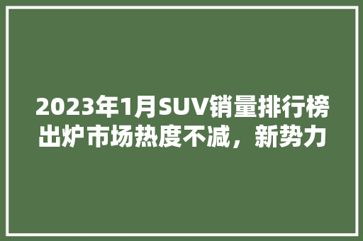 2023年1月SUV销量排行榜出炉市场热度不减，新势力车型崛起