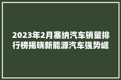 2023年2月塞纳汽车销量排行榜揭晓新能源汽车强势崛起，传统车企面临挑战