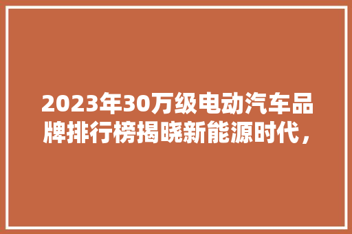 2023年30万级电动汽车品牌排行榜揭晓新能源时代，谁是领军者