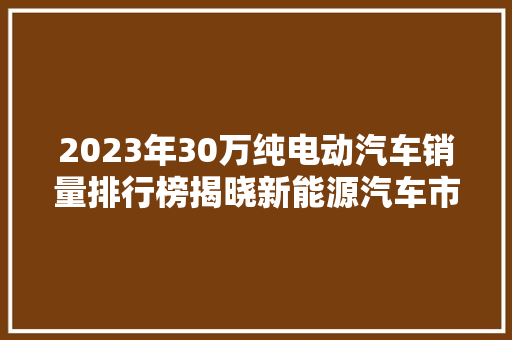 2023年30万纯电动汽车销量排行榜揭晓新能源汽车市场再掀热潮
