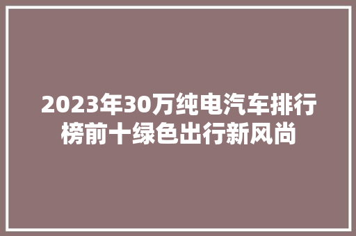 2023年30万纯电汽车排行榜前十绿色出行新风尚
