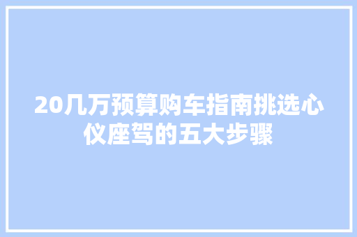 20几万预算购车指南挑选心仪座驾的五大步骤  第1张