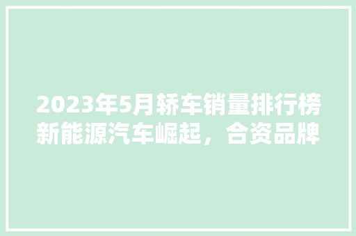 2023年5月轿车销量排行榜新能源汽车崛起，合资品牌再迎挑战
