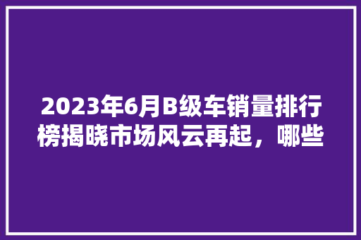 2023年6月B级车销量排行榜揭晓市场风云再起，哪些车型脱颖而出