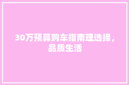 30万预算购车指南理选择，品质生活