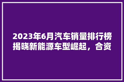 2023年6月汽车销量排行榜揭晓新能源车型崛起，合资品牌稳中求进  第1张
