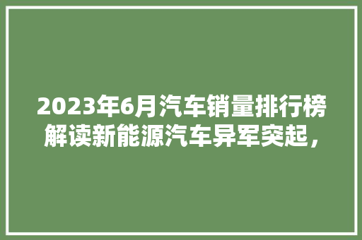 2023年6月汽车销量排行榜解读新能源汽车异军突起，市场格局加速演变