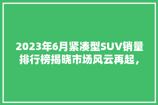 2023年6月紧凑型SUV销量排行榜揭晓市场风云再起，哪些车型脱颖而出