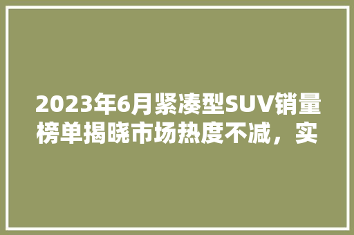2023年6月紧凑型SUV销量榜单揭晓市场热度不减，实力车型脱颖而出