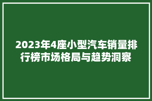2023年4座小型汽车销量排行榜市场格局与趋势洞察