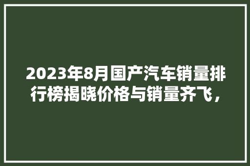 2023年8月国产汽车销量排行榜揭晓价格与销量齐飞，新能源汽车崛起  第1张