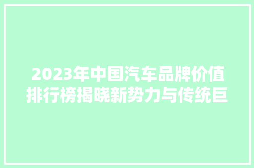 2023年中国汽车品牌价值排行榜揭晓新势力与传统巨头共舞  第1张
