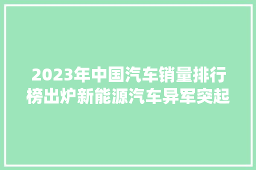 2023年中国汽车销量排行榜出炉新能源汽车异军突起，传统车企面临挑战  第1张