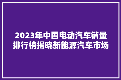 2023年中国电动汽车销量排行榜揭晓新能源汽车市场持续火热，谁将脱颖而出  第1张