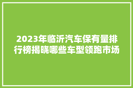 2023年临沂汽车保有量排行榜揭晓哪些车型领跑市场