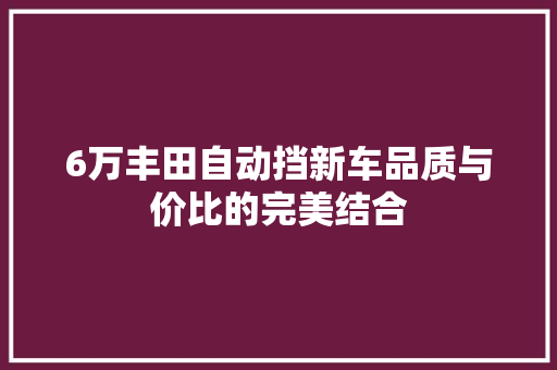 6万丰田自动挡新车品质与价比的完美结合