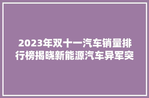 2023年双十一汽车销量排行榜揭晓新能源汽车异军突起，传统车企面临挑战  第1张