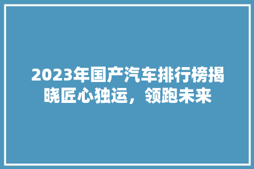 2023年国产汽车排行榜揭晓匠心独运，领跑未来