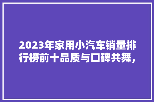 2023年家用小汽车销量排行榜前十品质与口碑共舞，引领市场潮流  第1张