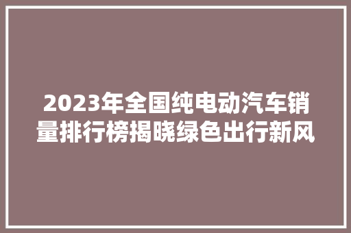 2023年全国纯电动汽车销量排行榜揭晓绿色出行新风尚  第1张