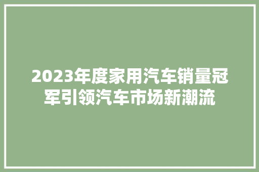 2023年度家用汽车销量冠军引领汽车市场新潮流
