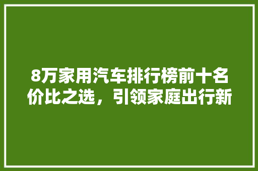 8万家用汽车排行榜前十名价比之选，引领家庭出行新风尚