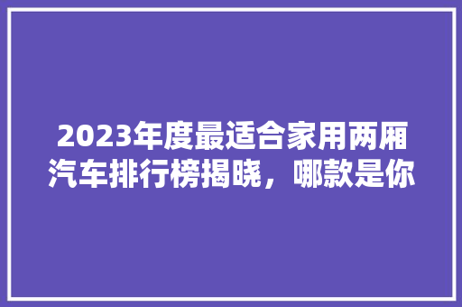 2023年度最适合家用两厢汽车排行榜揭晓，哪款是你的心头好