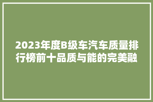 2023年度B级车汽车质量排行榜前十品质与能的完美融合